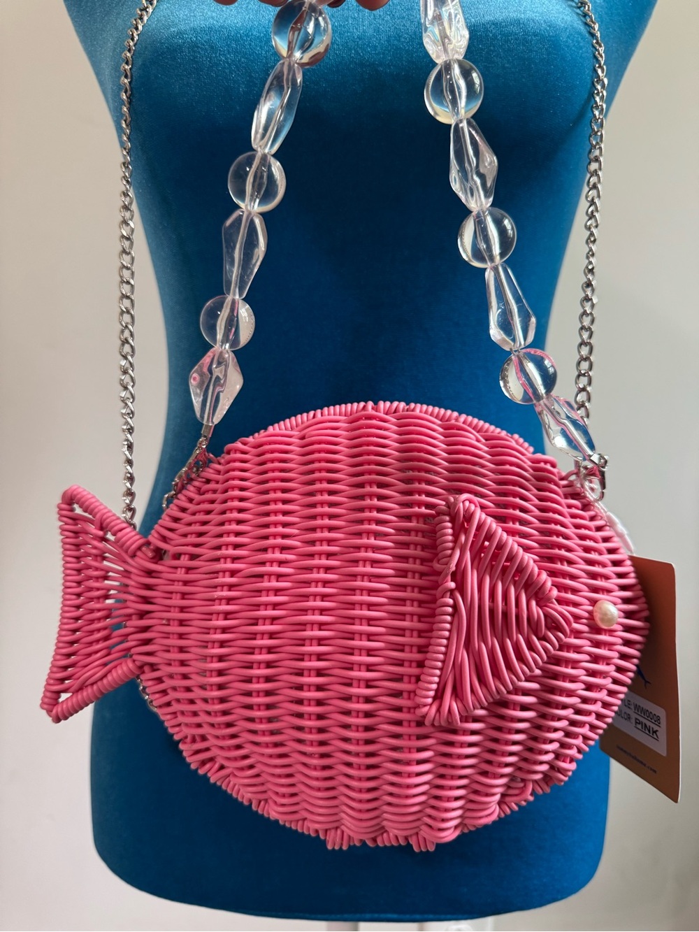Tommy Bahama Woven Fish-Shaped Crossbody Bag in Bright Pink